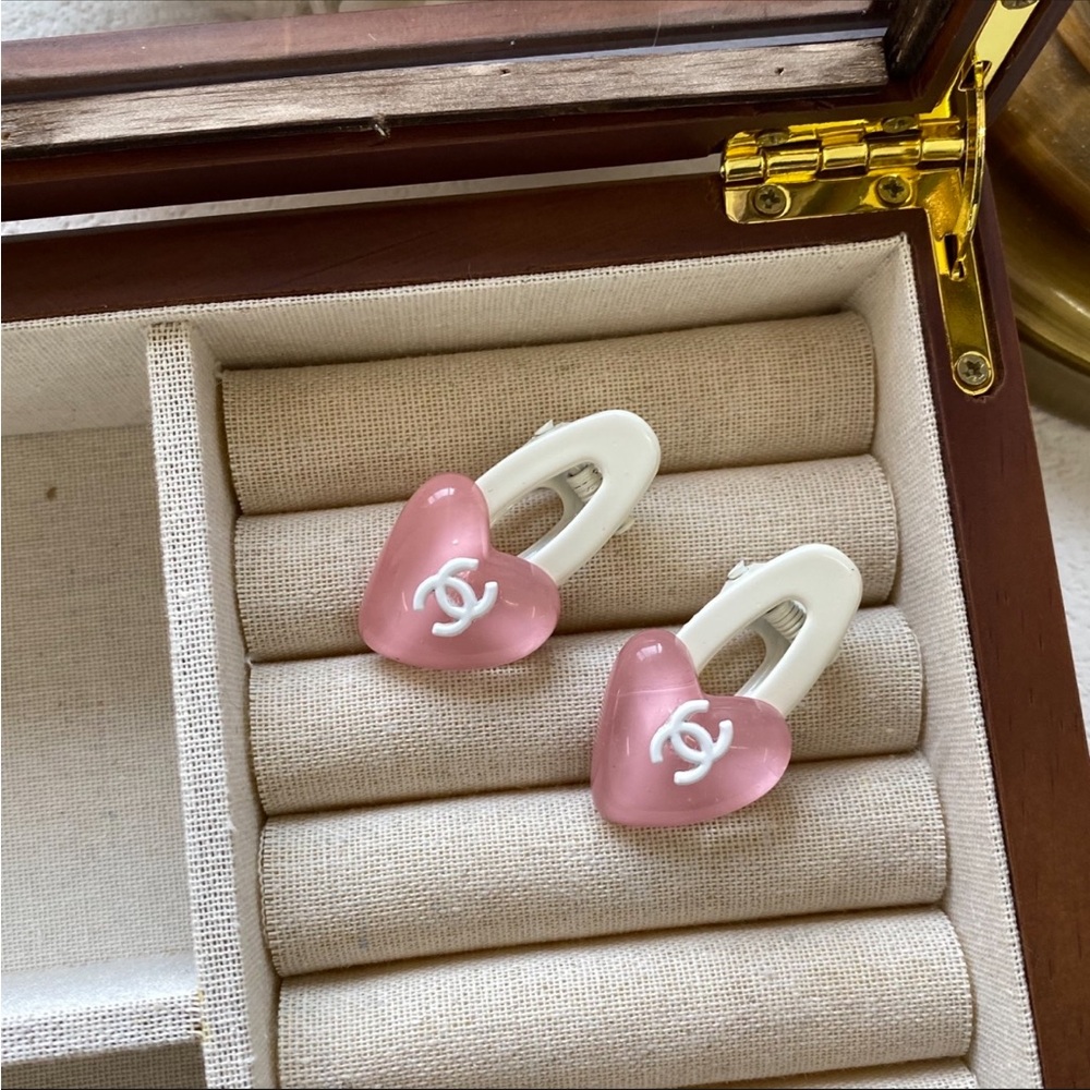 Chanel Pink Heart Hair Clips